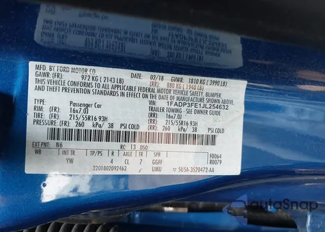 2018 Ford Focus Se из США, поврежденный, VIN 1FADP3FE1JL254632